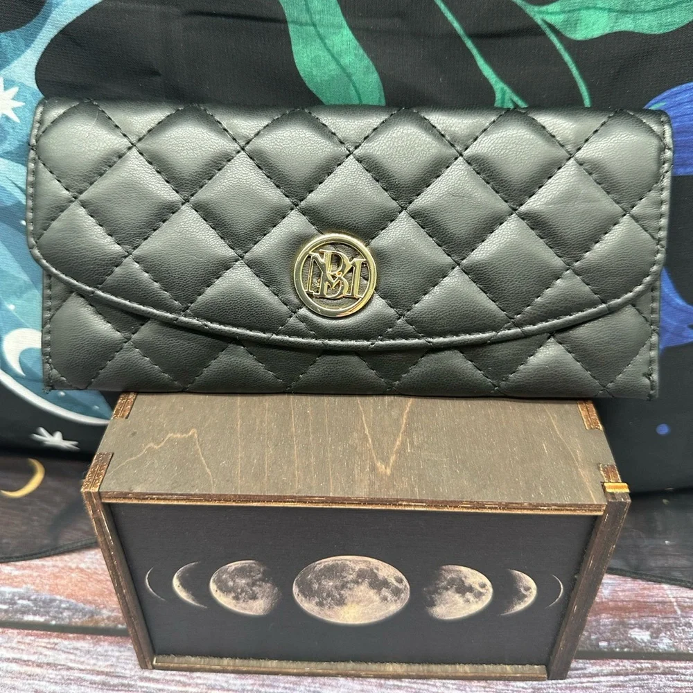 BADGLEY MISCHKA | Black Quilted Long Card Holder Wallet NWT
